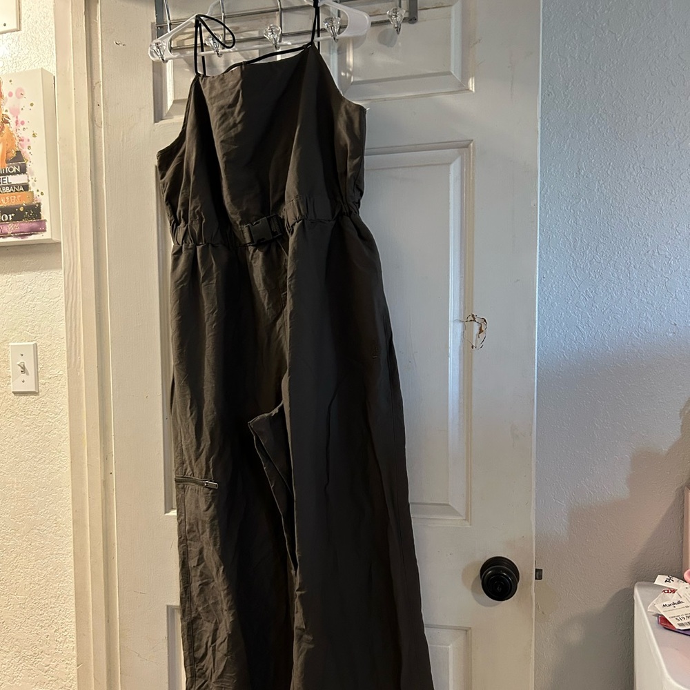 Free People Olive Green Utility Jumpsuit with Belted Waist